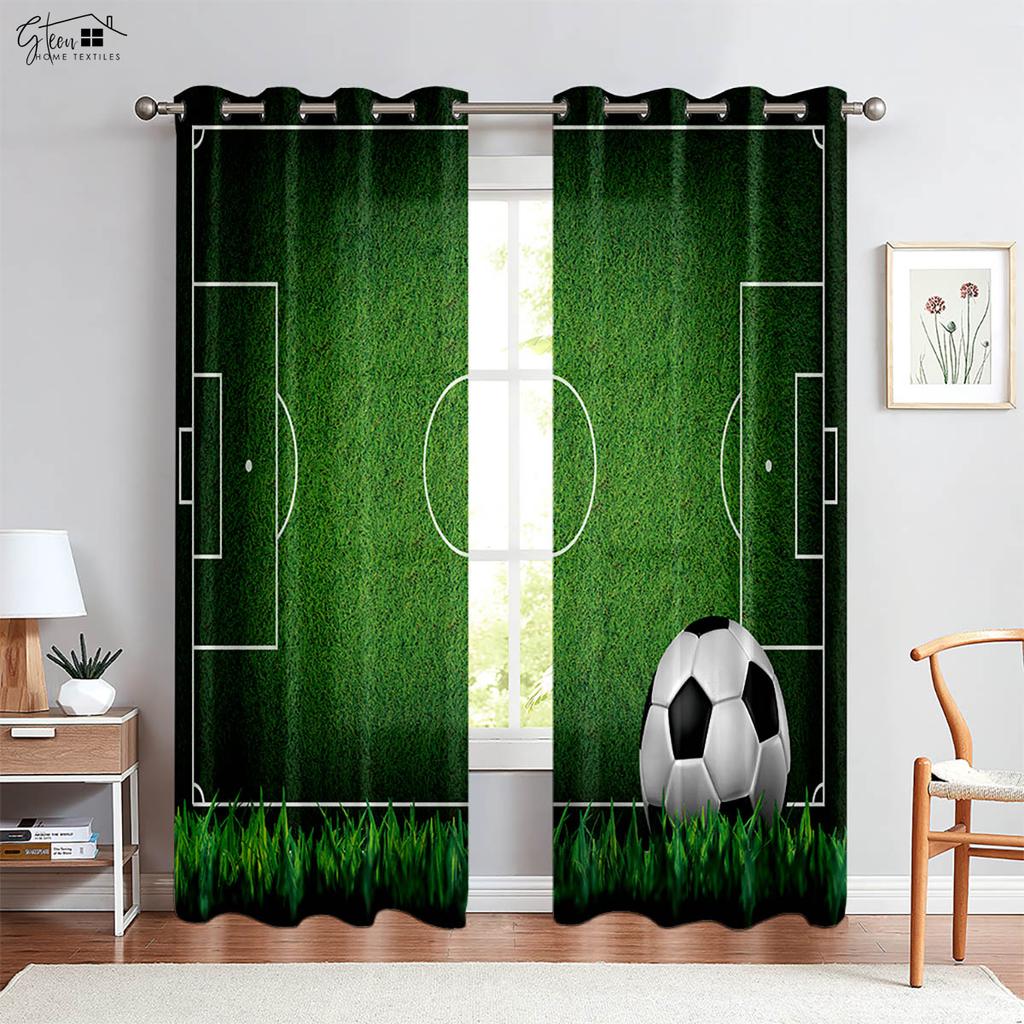 Cooles Wasser und Feuer Fußball Heißblütig 3D-gedruckte Vorhänge Geeignet für Schlafzimmer Wohnzimmer E-Sports Dekorative Vorhänge 2 Stück