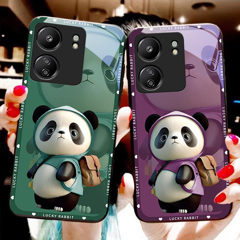 Backpack Bear Black For Xiaomi Redmi 13C Note13 12 Pro Plus 5G Note 9 13T Pro POCO X6 F5 F6 Black Tempered Glass Phone Case