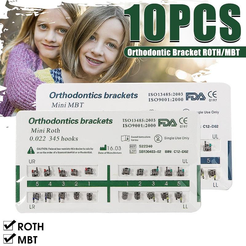 

10 шт./Набор Стоматологические Ортодонтические Металлические Брекеты Мини Рот MBT Слот .022 Крючки 3 mbt