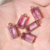 Rectangle Light Purple Synthetic Crystal Copper Charms, Golden Plated DIY Pendants for Earring Necklace Craft Making