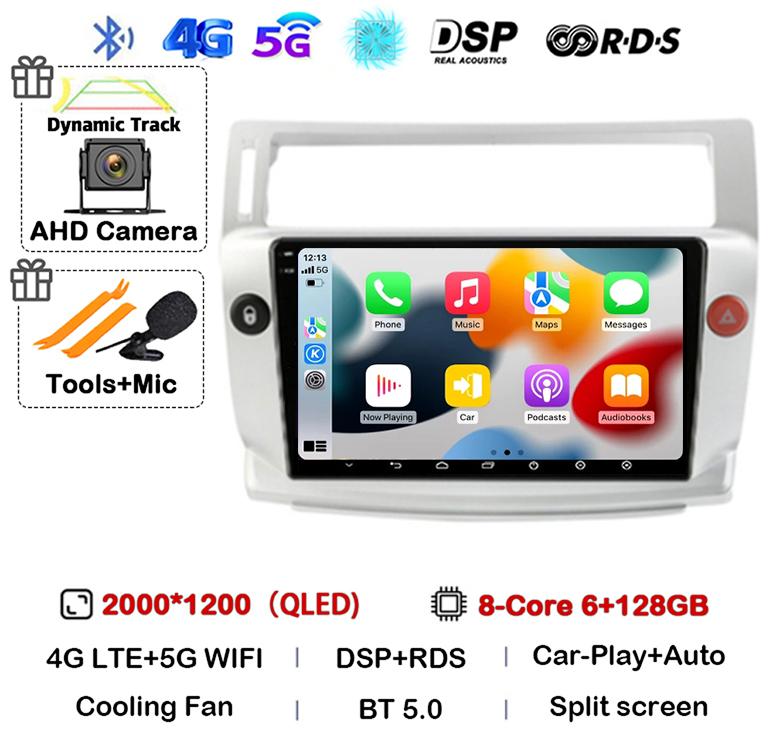 Android 14 Carplay Auto For Citroen C4 C-Triomphe Quatre 2004-2014 Car Radio Multimedia Video Player Head Unit Stereo 360 Camera