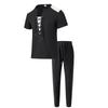 Men's Solid Color Round Neck Drawstring Casual Sports Short Sleeved Trousers Two Piece Suit