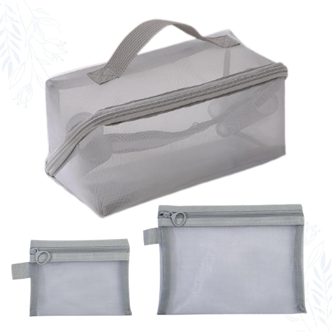 Набор из 3-х сетчатых косметичек Rajjo, дорожная косметичка и сумка для туалетных принадлежностей (Серый)