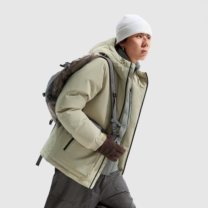 Li Ning Hot Pot Down Series Far Infrared Warm Hooded Versatile Cold Resistant Casual Gore-Tex Printed Zipper Winter Down Jacket Men Jacket AYMU223-2