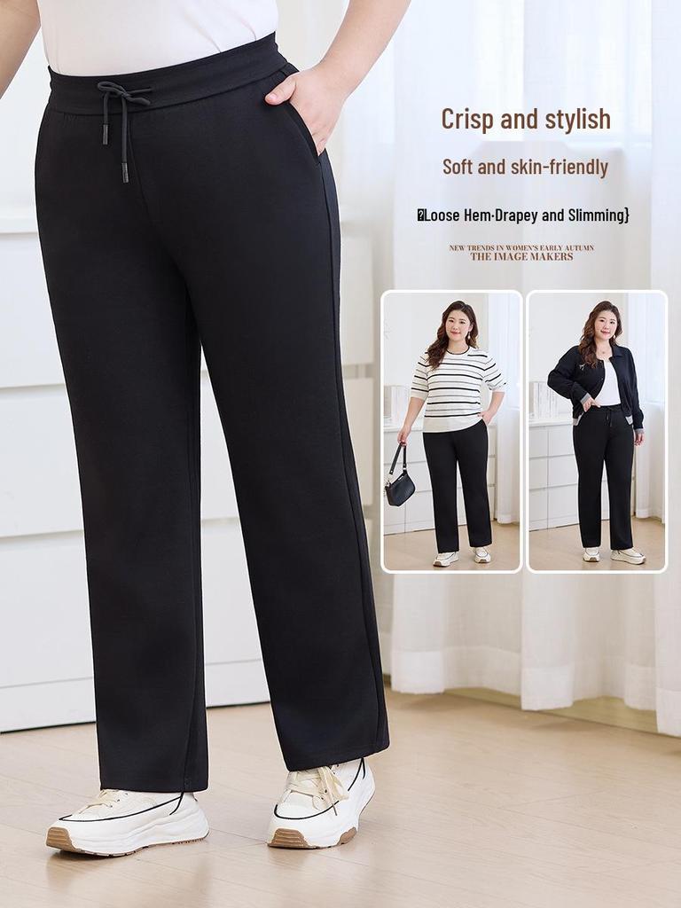 Plus Size Women's Casual Wide-Leg Pants for Pear-Shaped Body - Elastic Waist, Slimming, Autumn/Winter Versatile Trousers