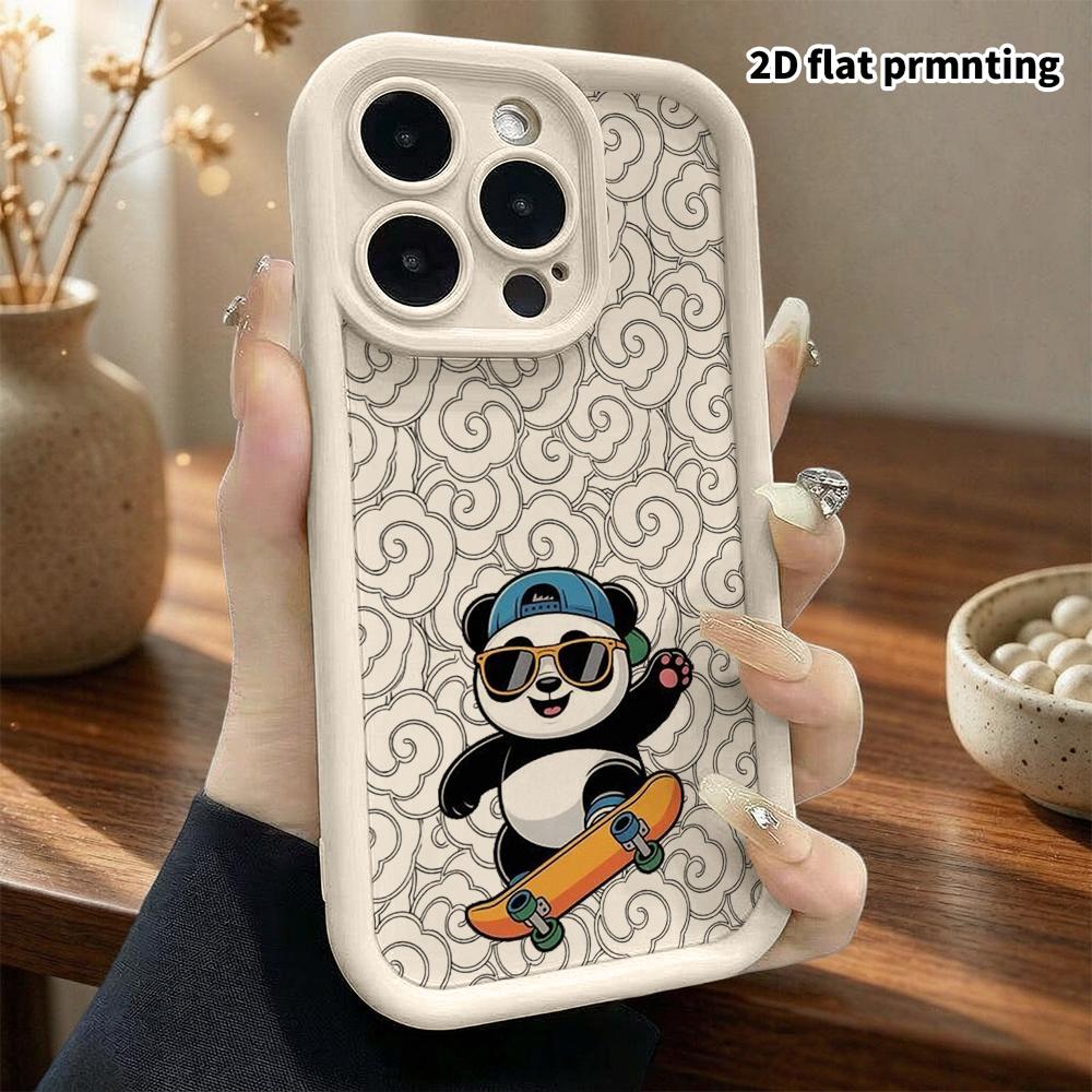 Phone Case: 2D Flat Design Suitable for iPhone 18 17 16 15 14 13 Pro Protective Case, Unisex, Skateboarding Panda, Christmas and Halloween Gift