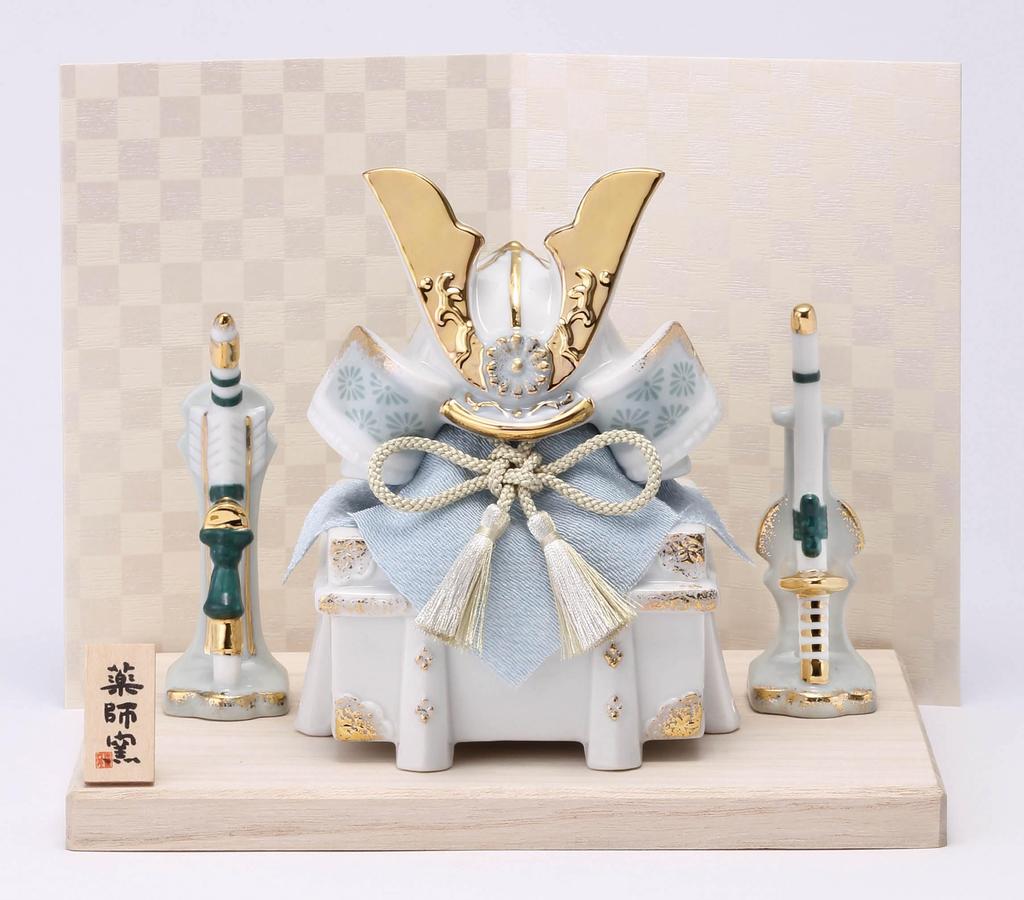 Chugai Touen Yakushi Kiln Dyed Helmet Ornament In White and Indigo May Interior Auspicious Item [5787] Doll, Decoration,