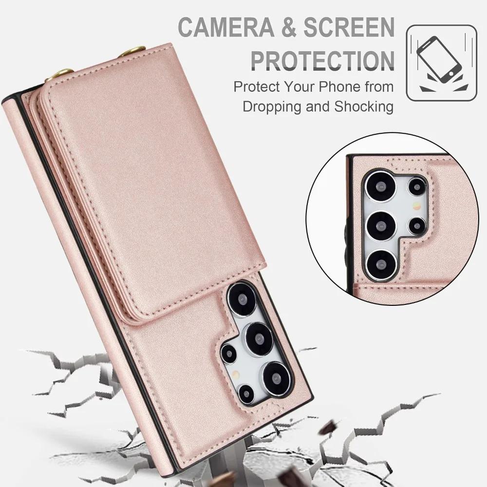 Crossbody Wallet RFID Blocking Card Holder Phone Case For Samsung Galaxy S25 Ultra Edge S24 Plus S23 S22 S21 FEA16 A26 A36 A56