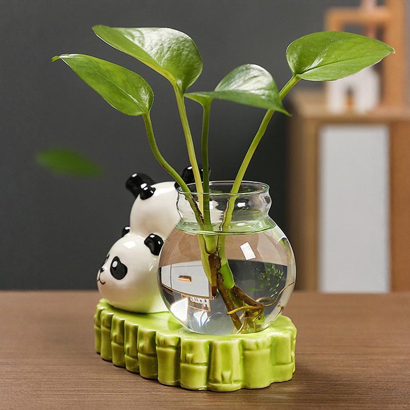 1PC Ornament Vibrant Tea Table Ornament Adorn Panda Gift Hydroponic Desktop Vase Home Living Room