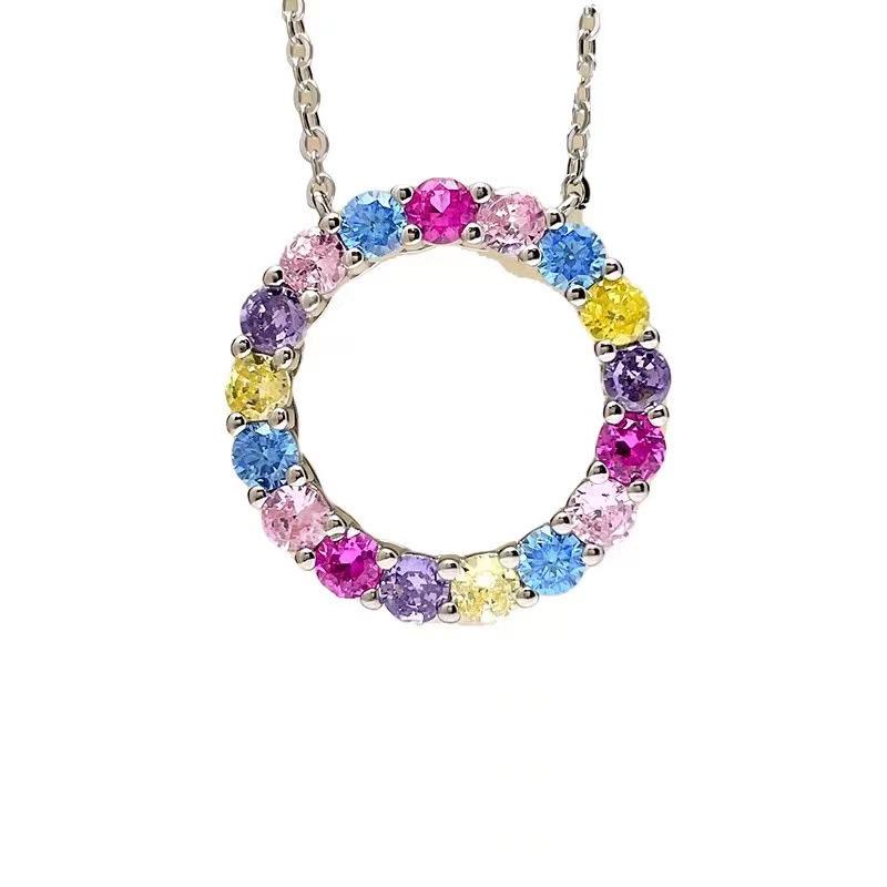 Bunte High-Carbon-Diamantkreis-Halskette für Damen - Trendiges, High-End-Design