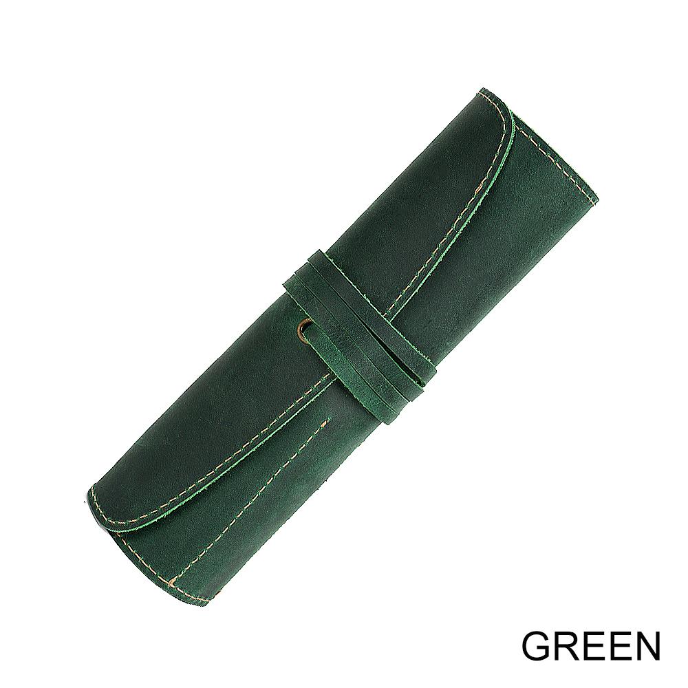 Vintage Genuine First Layer Cowhide Buckle Closure Minimalist Literary Pencil Bag Multifunctional Roll Leather Pen Pouch for
