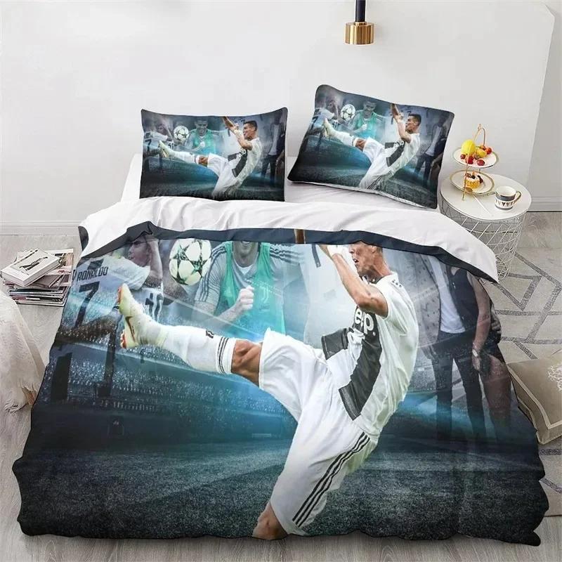 Soft Duvet Cover Set Ronaldo Idol Fotbal Star 3D Printed Comfortable Quilt Cover for Tens Children Kids Young Boys Young Girls Soft Bed Cover