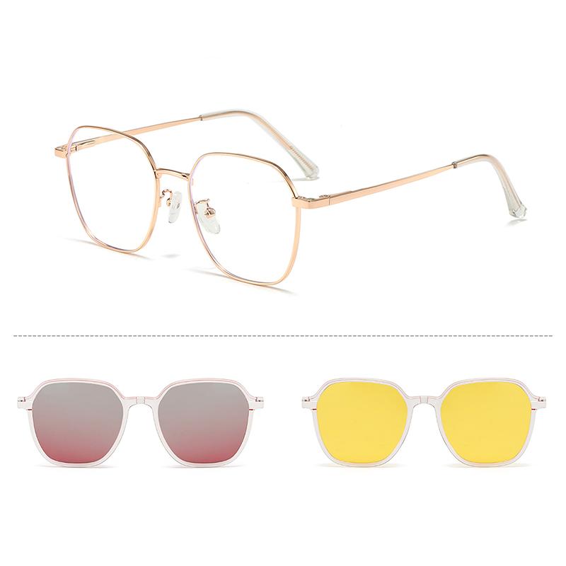 Vintage Square Sunglasses Set with 2 Replaceable Lenses Women Fashion Polarized Shades Trendy Design Outdoor Sun Glasses