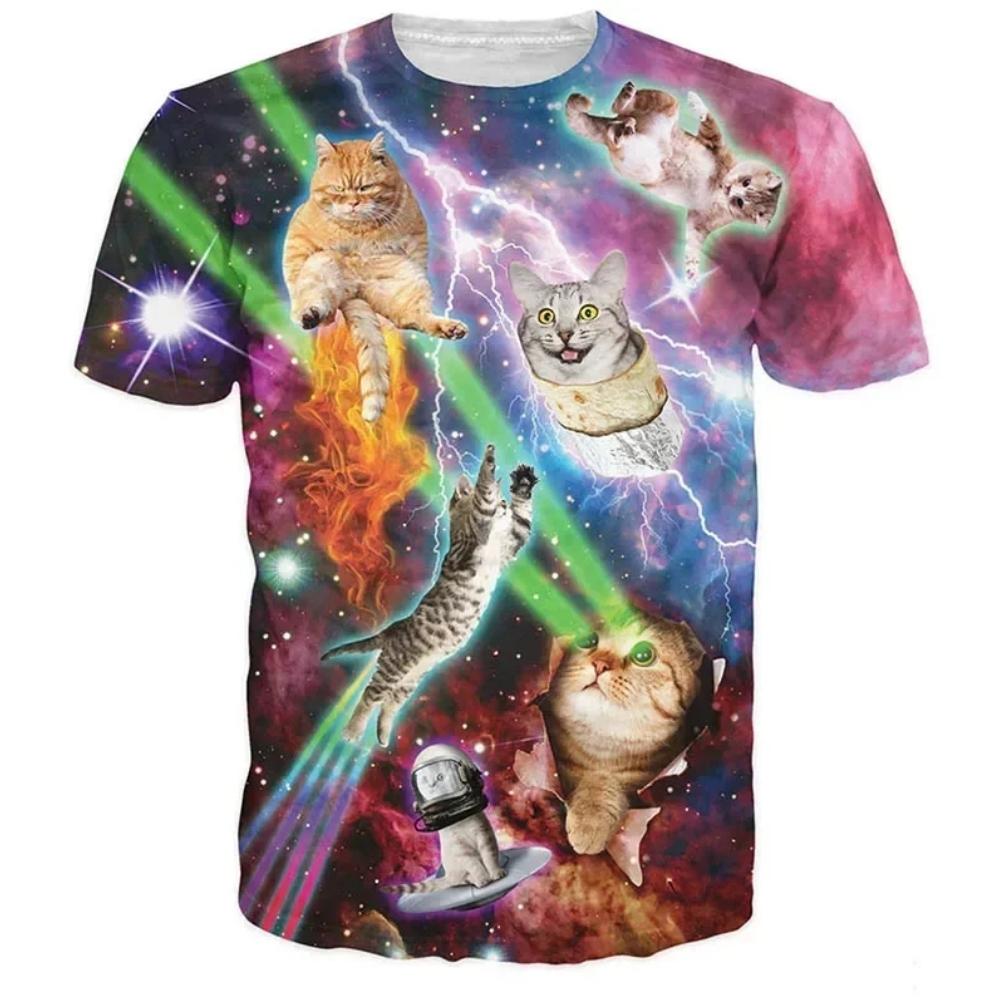 Barnkläder Gosig Katt Grafik 3D-tryck Mode Casual Street Style Sommar Kortärmad Toppar O-Hals Barn T-shirt