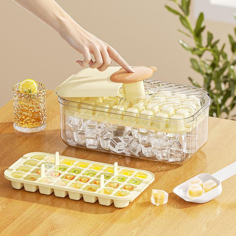 32/64 Grids Press Type Ice Cube Tray With Lid And Storage Box Ice Cube Maker Mold For Home Use Reusable Ice Cube Mold For Cockta