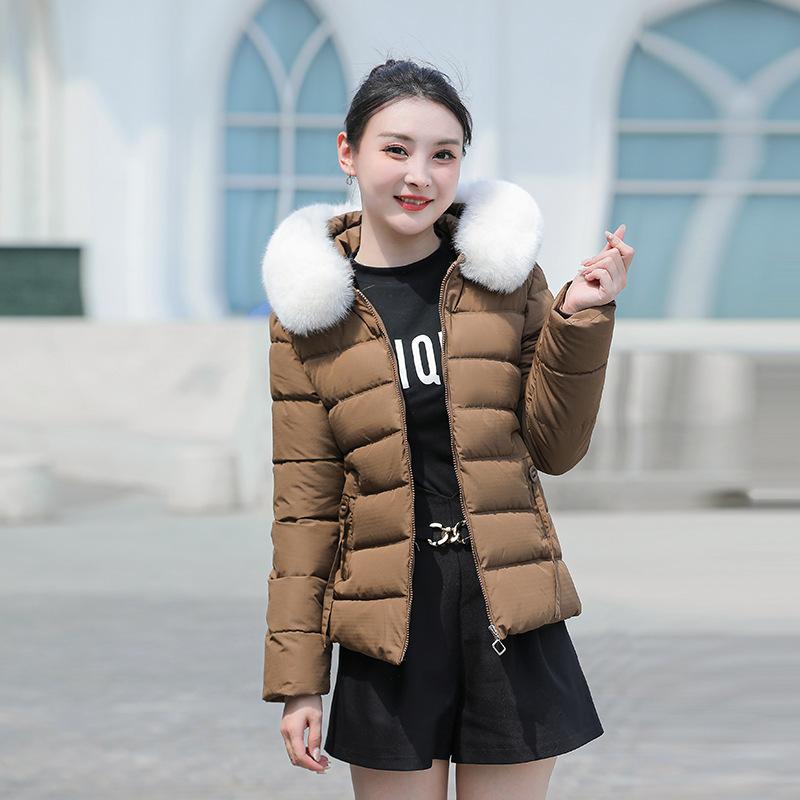 Cotton-padded Jacket Women's Short Slim New Loose Hooded Artificial Fur Collar Cotton-padded Jacket In Winter.