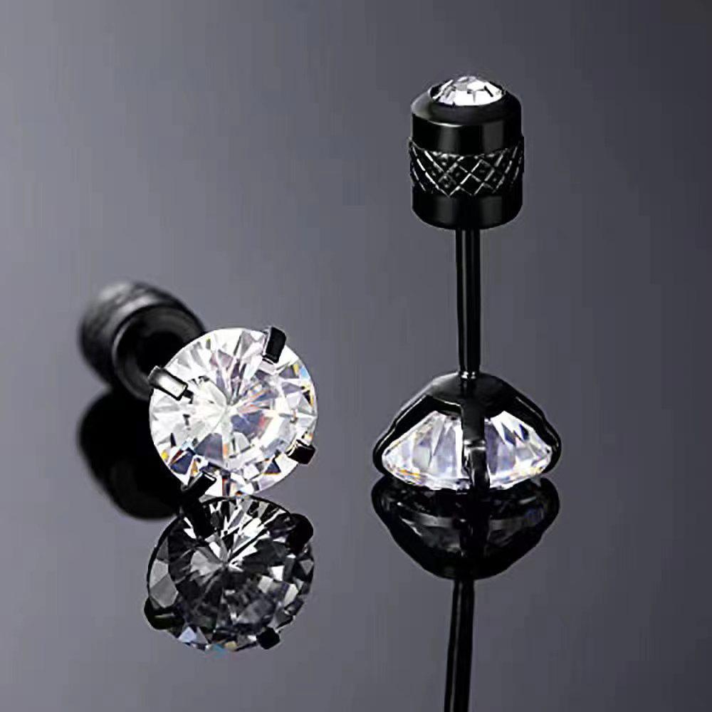 European and American Four-Claw Zircon Earrings: Embossed Anti-Slip Double Diamond Cartilage Studs