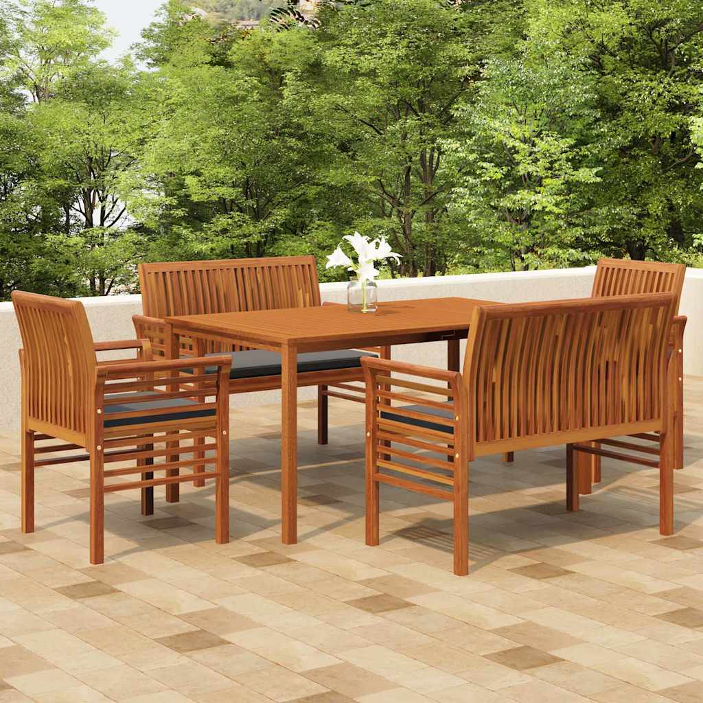 5 piece garden dining set with cushions solid acacia wood