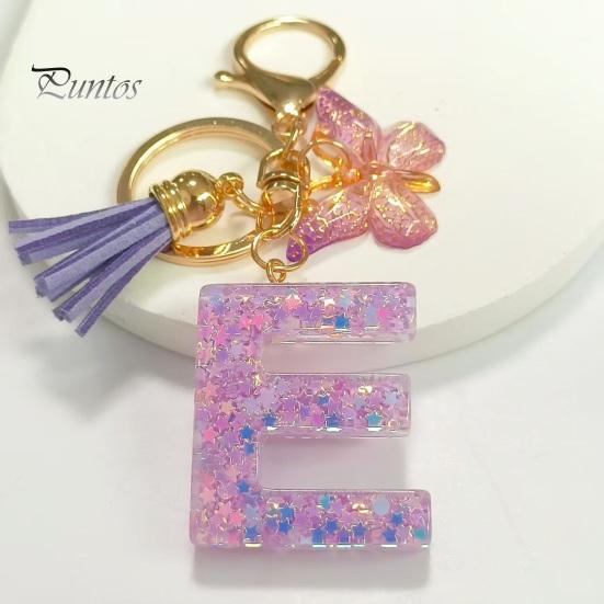 Letter A-Z Key Holder Purple Series Keychain Pendant, Sequins Star Initial Charm Chain with Butterfly Tassel Design, for Bag Purse Backpack Non-fading