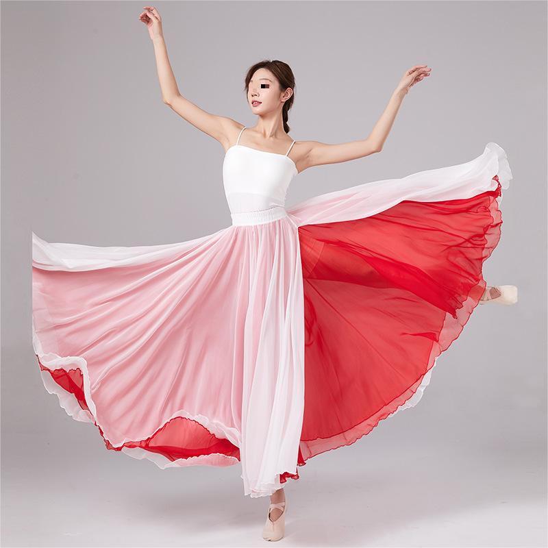 Flowy Double-Layer Chinese Dance Performance Dress XXL