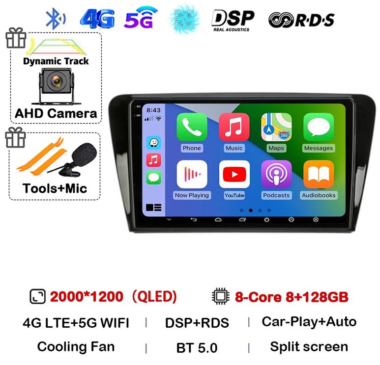 Android 14 Carplay Auto Car Radio For Volkswagen SKODA Octavia 3 A7 2013 2014 2015 2016 2017 2018 Multimedia Player Stereo GPS