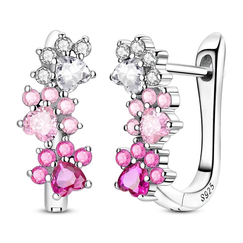 

Original 925 Sterling Silver Pink Zirconium Butterfly Earrings French Style Hoop Earring for Anniversary Wedding Jewelry Gifts