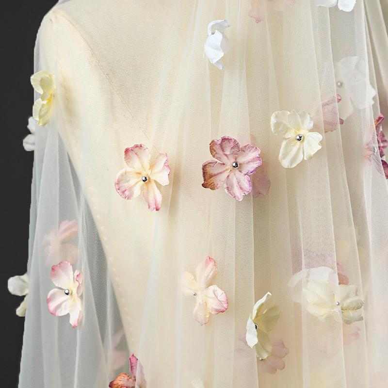 50*135cm Exquisit Fantasy Blume Tüll Schleier Stoff Hintergrund Dekoration Hochzeitskleid Kinderbekleidung 3D Blumen Mesh Stoff