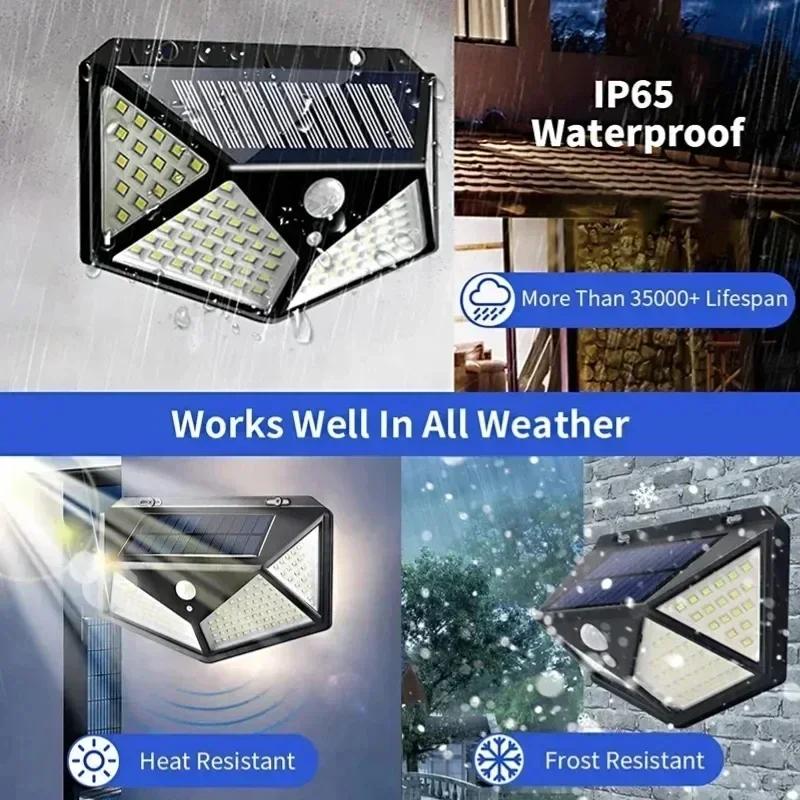100LED Solar Wall Lamp Outdoor Lampwaterproof Motion Sensor Solar Powered Sunlight Street Lamp Garden Railing Decorative Lamp