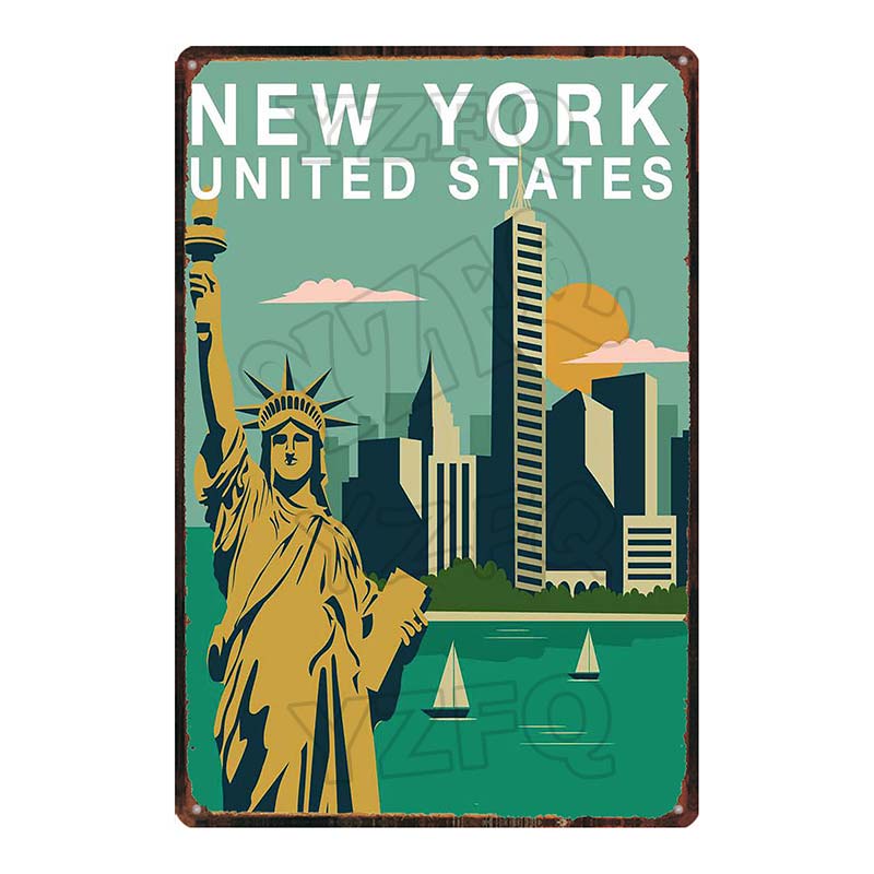 [ YZFQ ] New York City Reiseplakette Metall Vintage Blechschild Reisesouvenir Wand Bar Zuhause Restaurant Dekor 30X20CM DU-3558A