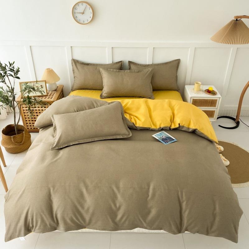 Four Seasons Sengesett 4 stk børstet sengetøy Husholdningsstudent-trykt laken Dynetrekk Putevar for King Queen Beds