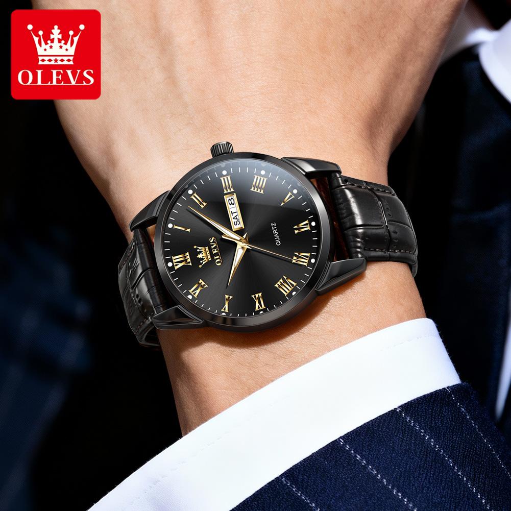 OLEVS 5892   Designer   Men Watch Leather Strap  Luxury  Classic Waterproof  Man Quartz Watch