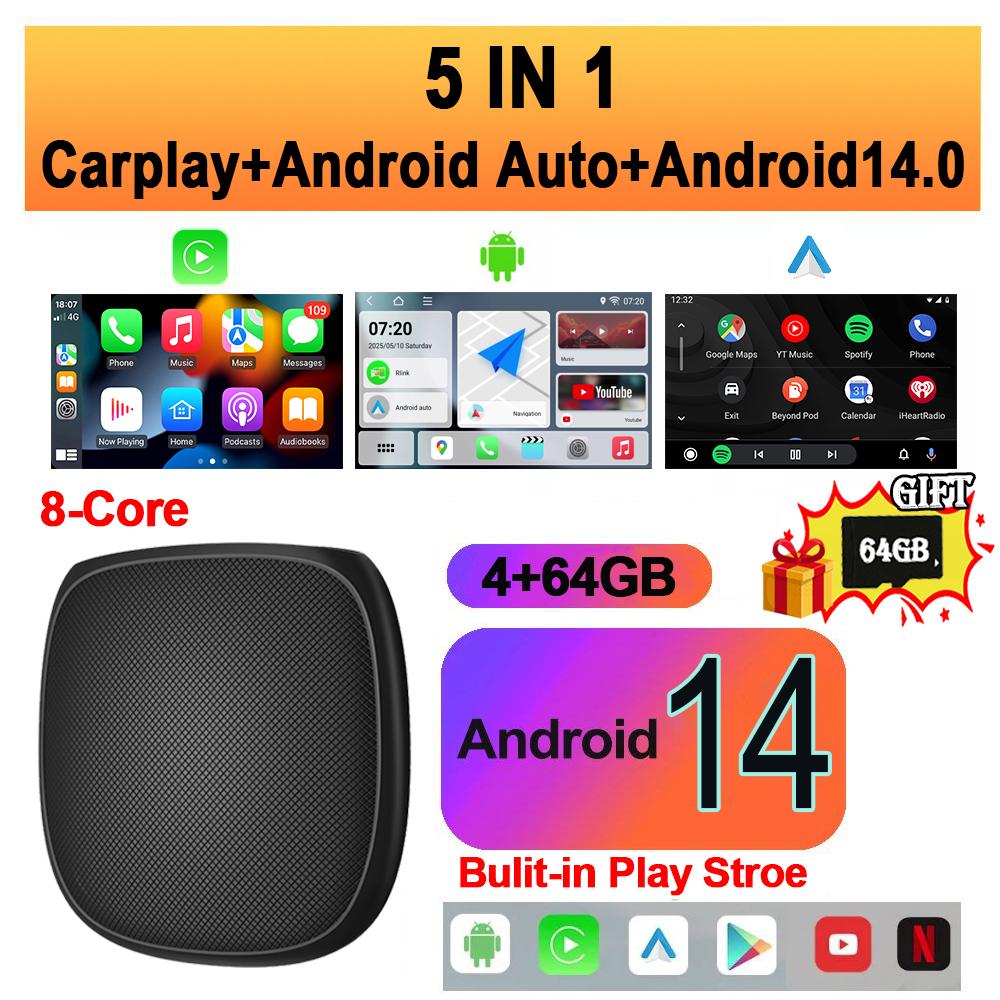 Android 14 Carplay Ai Box Wireless Carplay Android Auto Adapter For Netflix YouTube Free Memory Card For Toyota Mazda Hyundai