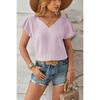 Frühling Sommer Neue Damen Locker Bluse Europäischer & Amerikanischer Stil V-Ausschnitt Metallisches Gewebe Blütenblatt Ärmel Lässiges Oberteil