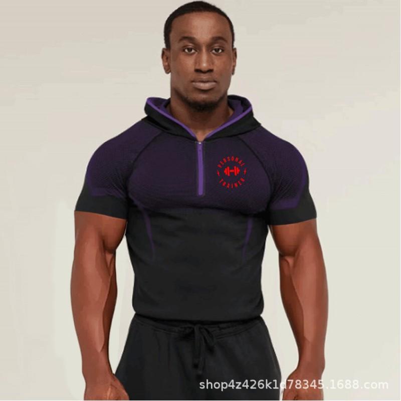 Mens Hooded Half-Zip Performance Basketball Training Top Quick-Dry Stretch Fit Athletic Shirt