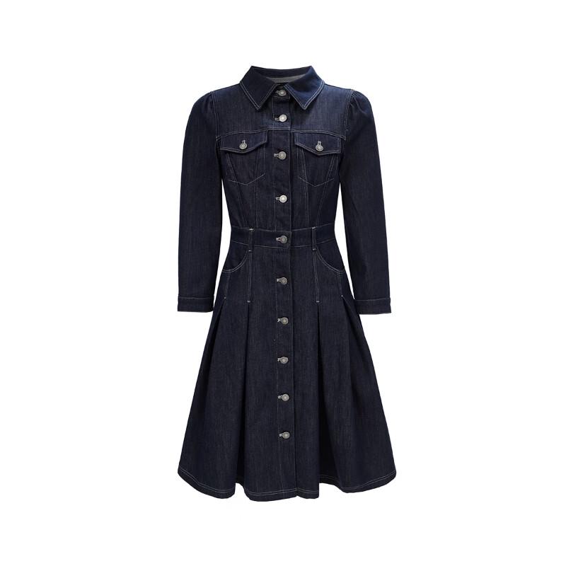 Veromoda Damen einreihiges Jeanskleid mit Puffärmeln
