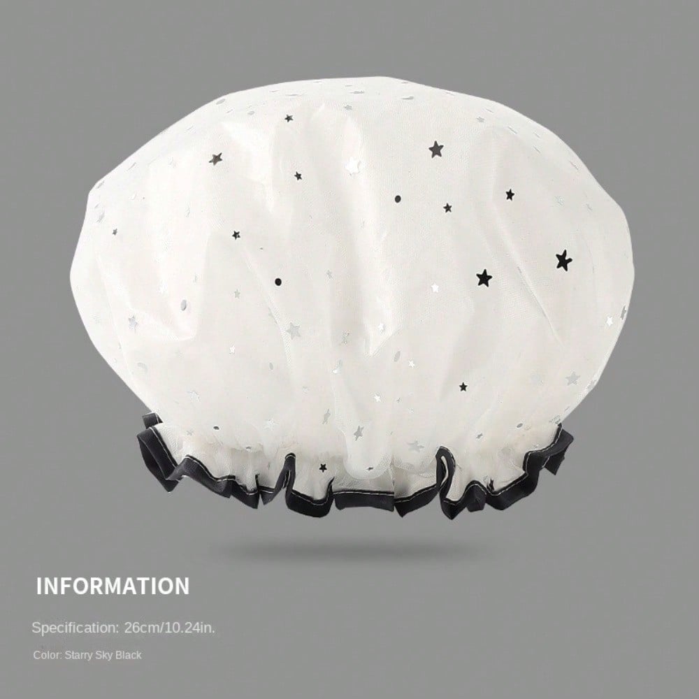 1pcs Fashionable Double-Layer Waterproof Shower Cap, Starry Sky Mesh, Thickened Women S Shower, Bath And Hair Care Tool Star Gray (thickened Shower Cap)