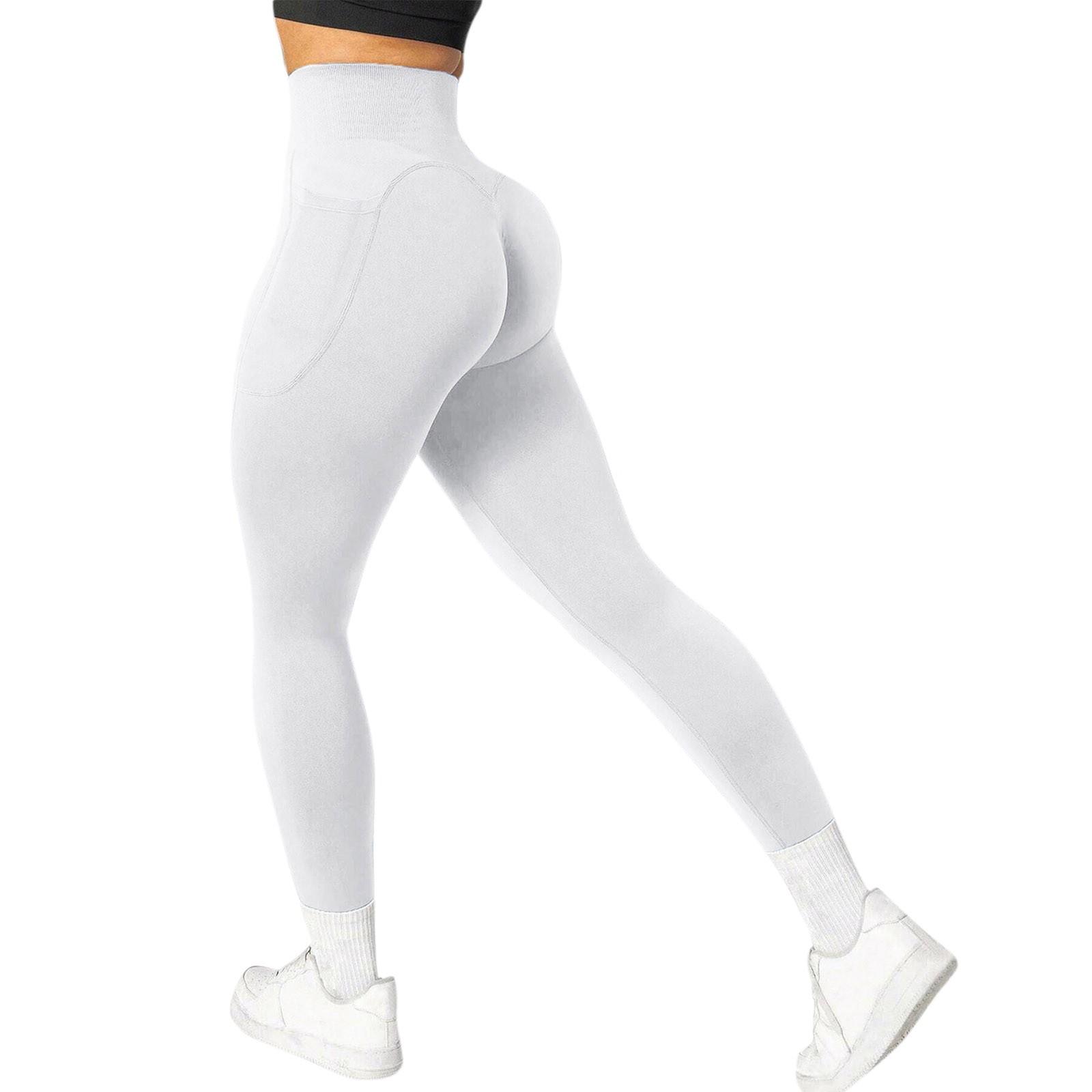 

Женские модные однотонные брюки для йоги с высокой талией и двухсторонними карманами, эластичные обтягивающие леггинсы, спортивные брюки M белый