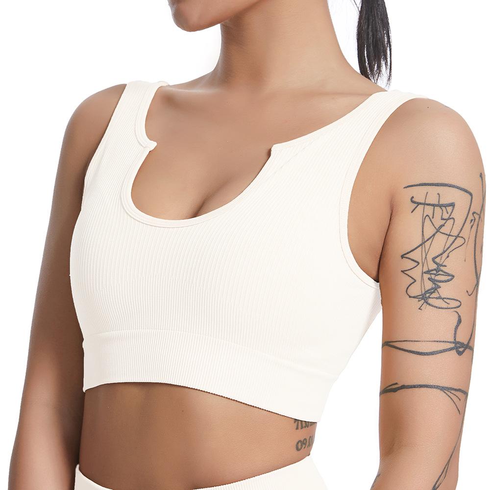 Hot-Selling Women's Seamless V-Neck Yoga Tank Top - Ribbed, High Elastic & Shockproof Sports Bra