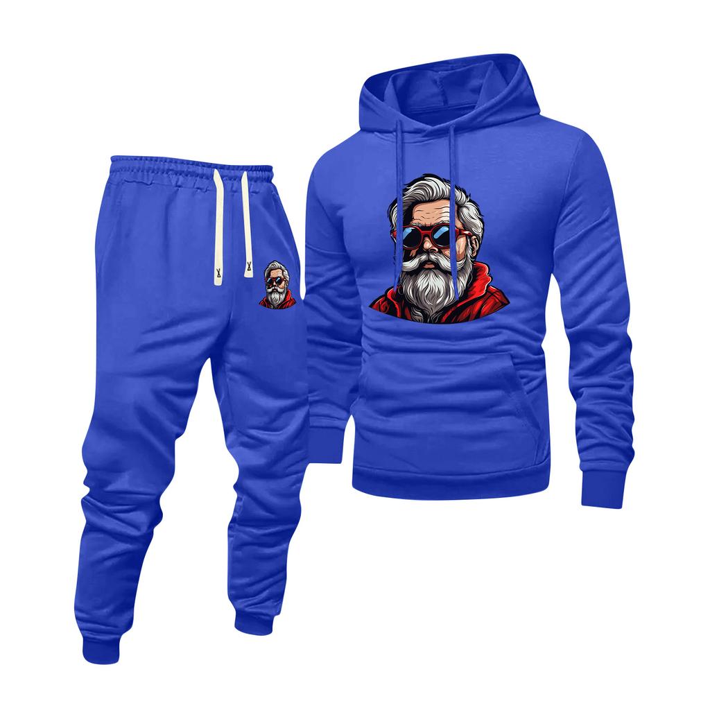 Men's Printed Hooded Sweatshirt And Sweatpants Casual Sports Suit