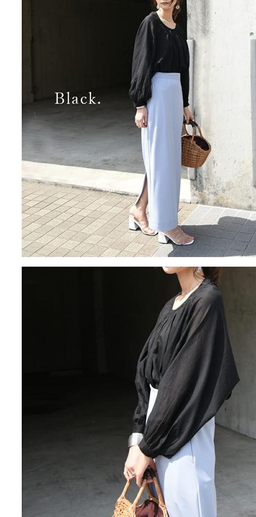 [and It_] Cotton Voile Gathered Dolman Blouse – Women's Long/3/4 Sleeve Top, 100% Cotton, M–L, Smoke Blue