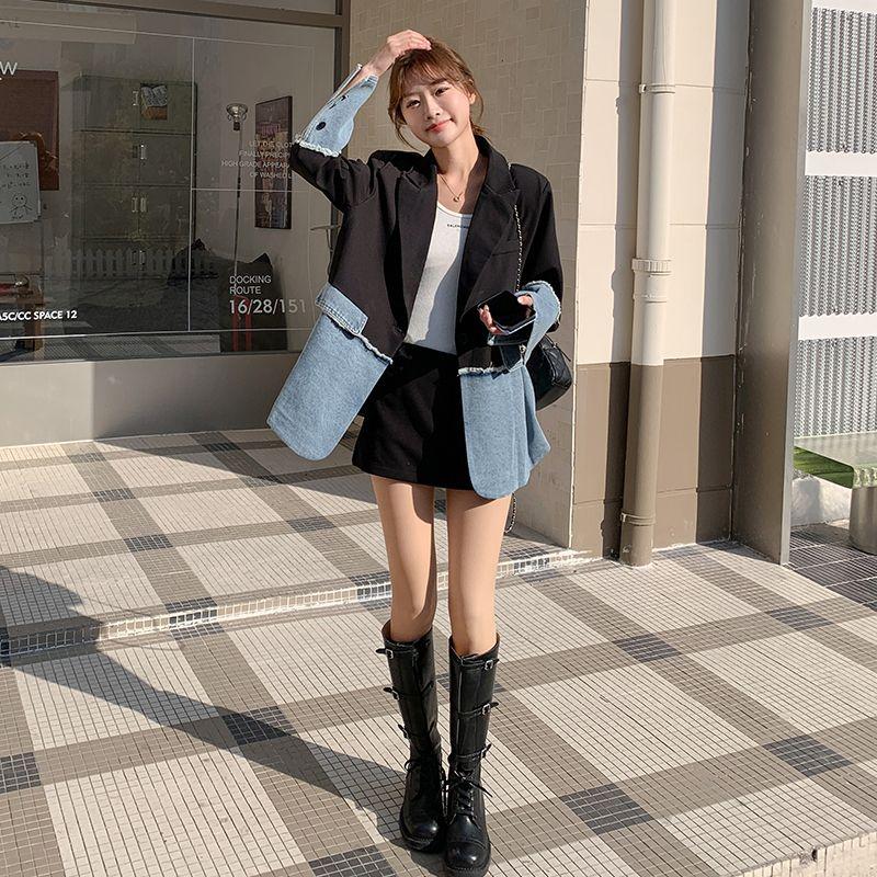 

Дизайнерский деним, блейзеры с отстрочкой для женщин, весна и осень 2025, новая нишевая модель, темперамент высокого класса, корейская серия, повседневная одежда Picture Color XL