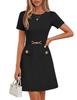 Women's Fashion Solid Color Waist Belt Decorative Summer Short Sleeve Workwear Dress Knee Length Elegant Casual Office Attire
