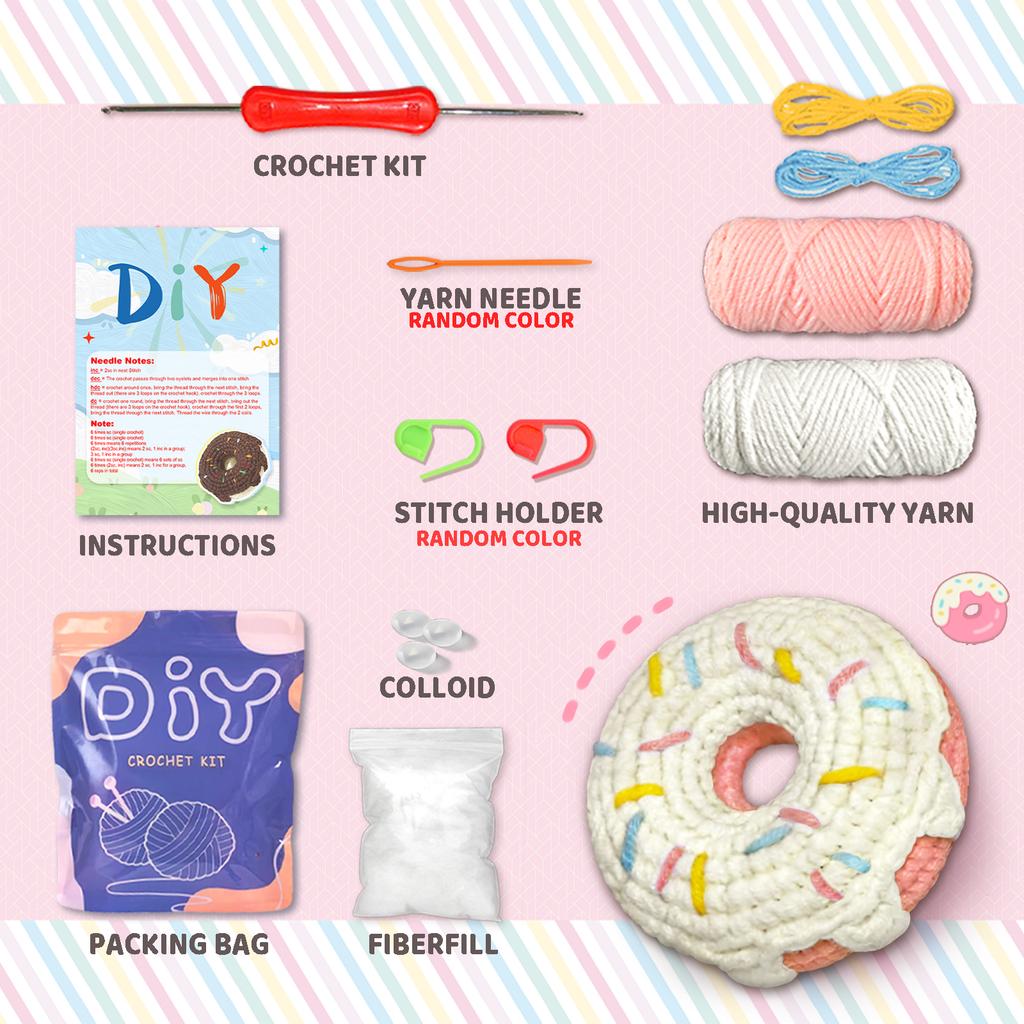YAMAXIN Donut Theme Crochet Kit for Beginners - DIY Craft Tool Set Easy Knitting Arts And Crafts Project