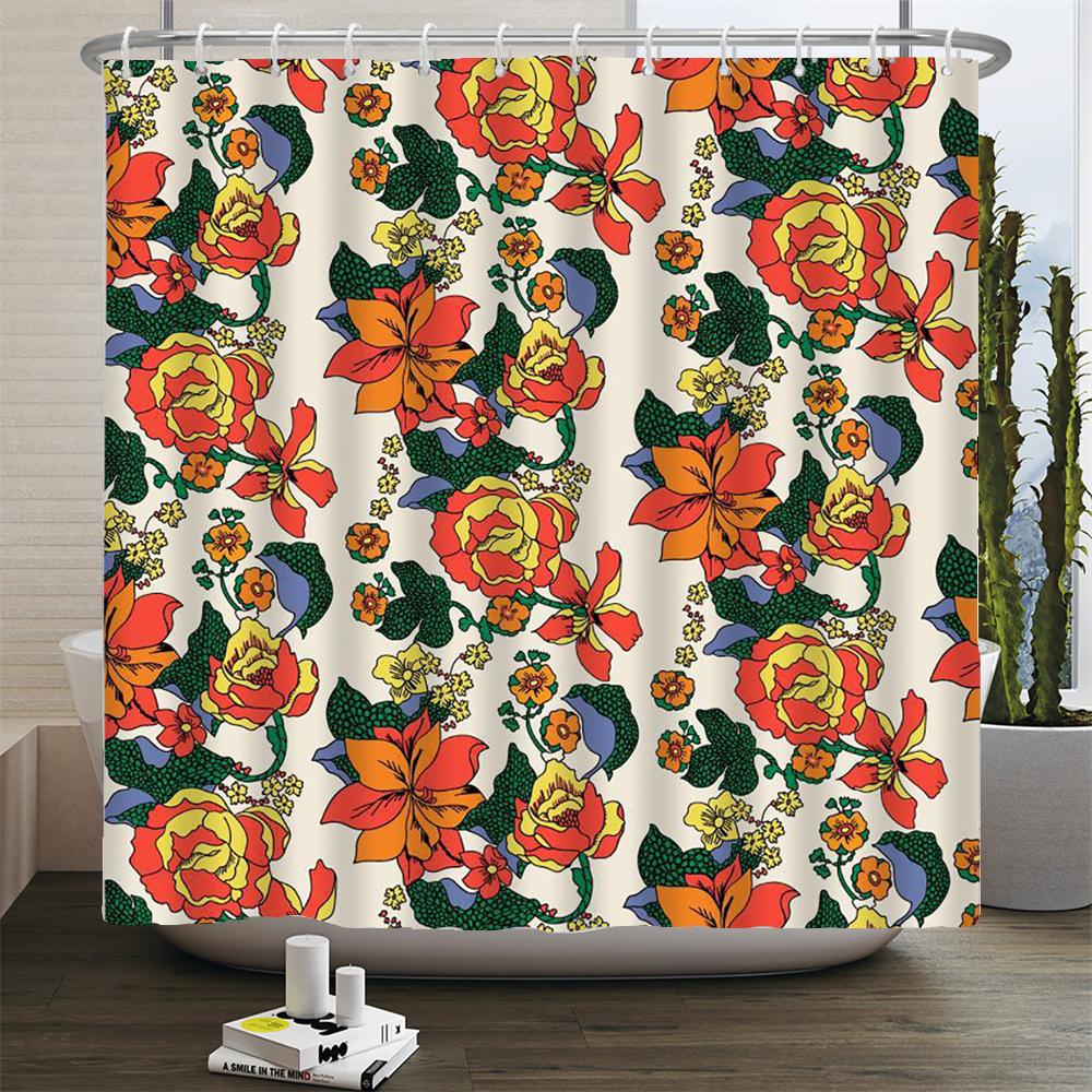 Flowers Bathroom Curtain With Hooks 3d Shower Curtains  Waterproof Print 180x240cm Polyester Cloth Bath Home Decoration Screen