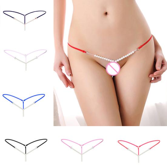 Crotchless Faux String G-String Perlen Slip Unterwäsche Unterhose