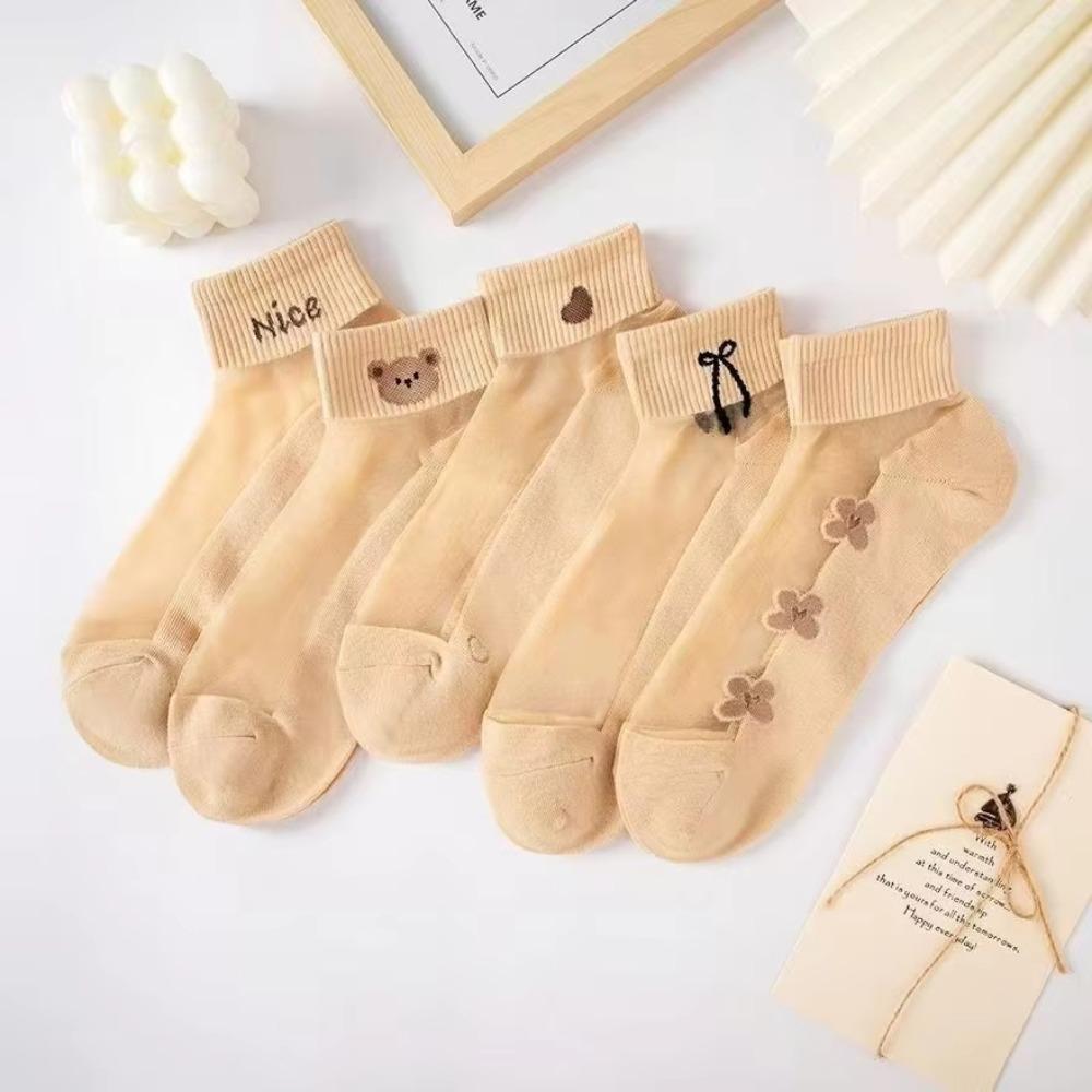 

New Cartoon Pattern Silk Stockings Non-slip Mesh Breathable Invisible Socks Lightweight Thin Low Ankle Short Socks Summer M