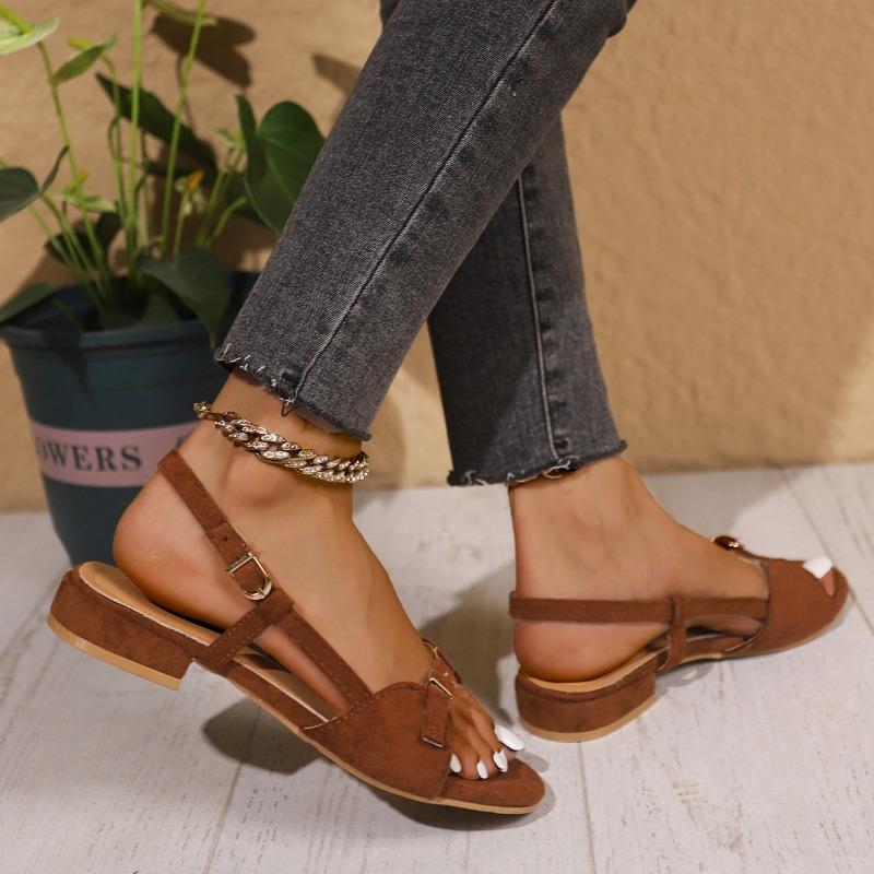 Fashion Women's Fashion Sandals New Style Popular Summer Round Head Soft Frosted Open Toe Hollow Belt Buckle Flats Zapatos Mujer