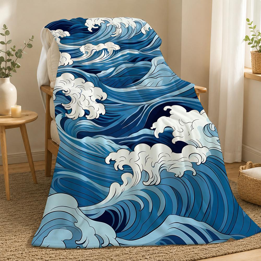 Japanese Waves Japanese Wall Art Throw 240g flannel blanket, suitable for sofas, beds, offices, exquisite gift blankets 75X95CM
