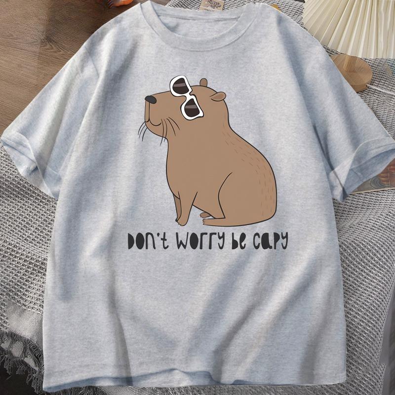 Dont Worry Be Capy Awesome Cute Capybara Tshirts Unisex Casual Cotton Summer T Shirt Short Sleeve Oversized Tshirt Animal Tees