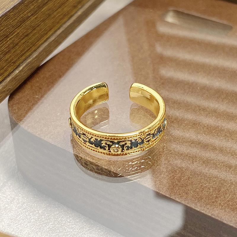 Medieval Vintage Retro Colored Enamel Open Ring Women'S Niche High-End Light Luxury Personality Ring